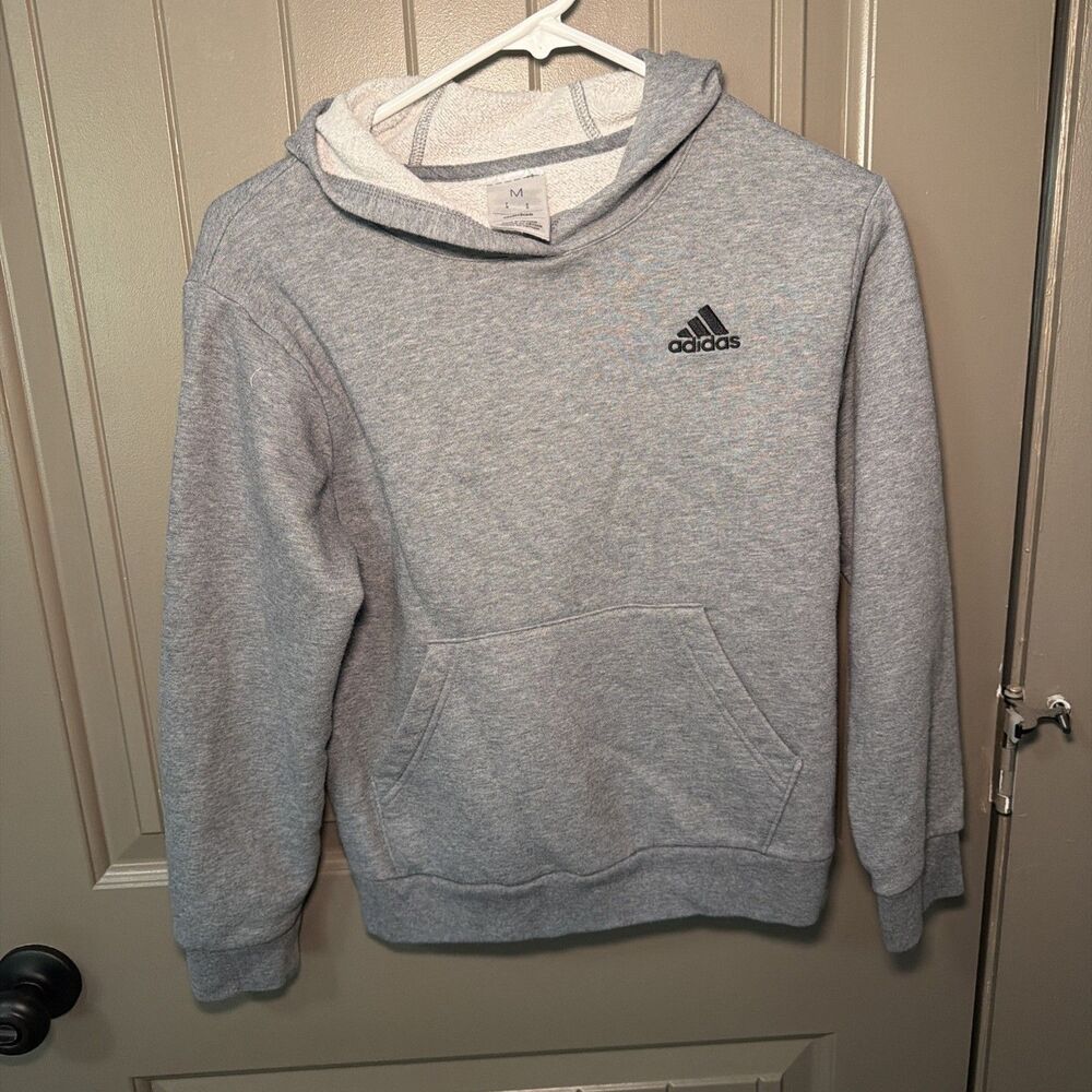 Adidas Boys Youth M 10-12 Gray Pullover Hoodie Sweatshirt Embroidered